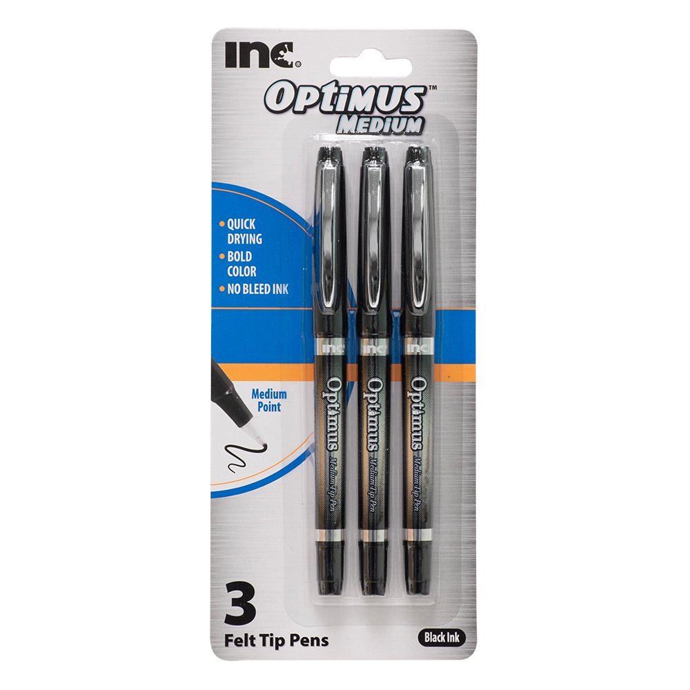 Inc Optimus Medium Felt Tip Pens - Black Ink