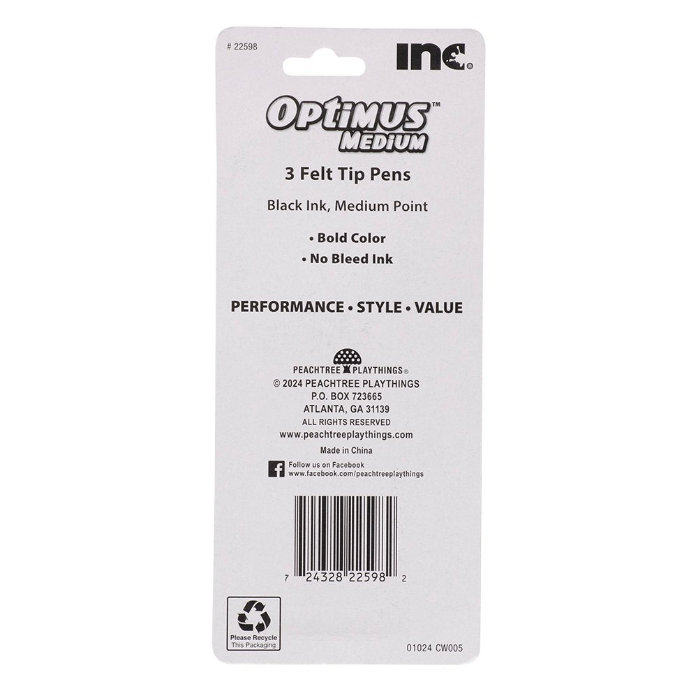 Inc Optimus Medium Felt Tip Pens - Black Ink