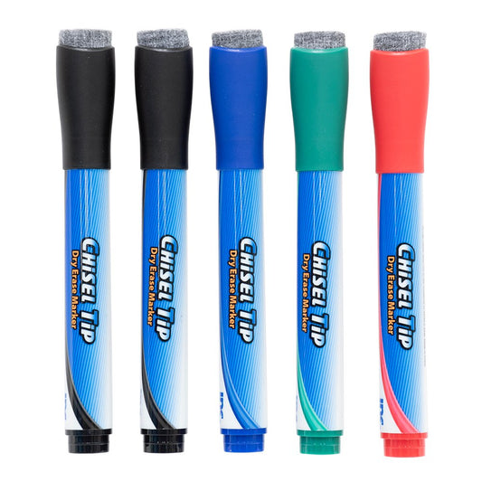 Inc Chisel Tip Magnetic Dry Erase Markers with Erasers - Assorted Ink