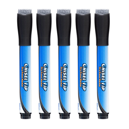 Inc Chisel Tip Magnetic Dry Erase Markers with Erasers - Black Ink