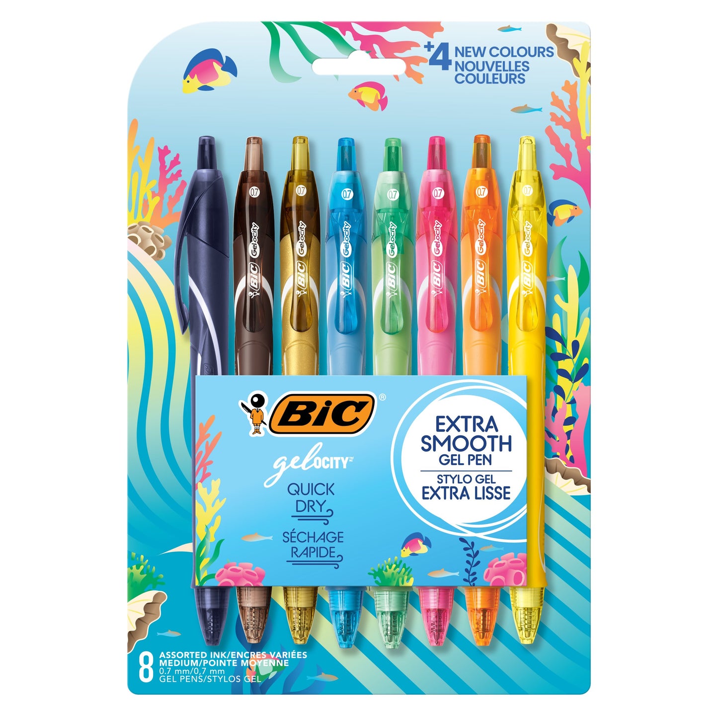 BIC Gel-ocity Quick Dry 0.7mm Retractable Gel Pens - Assorted Ocean Theme Ink