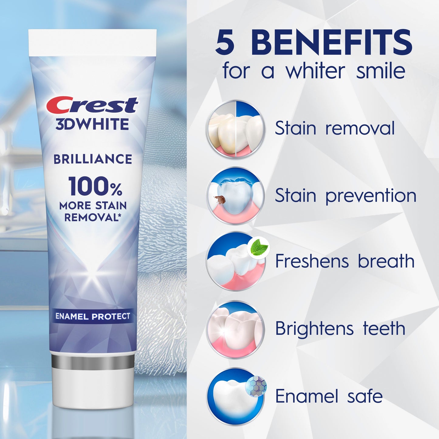 Crest 3D White Brilliance Pro Enamel Protect Teeth Whitening Toothpaste