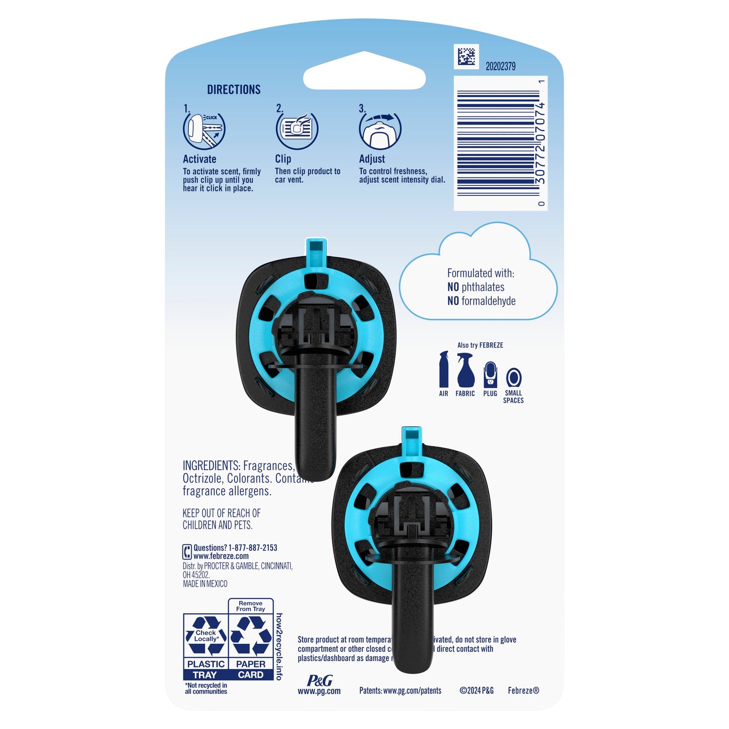 Febreze Car Air Freshener Odor-Fighting Automotive Vent Clip - Downy Calm Scent