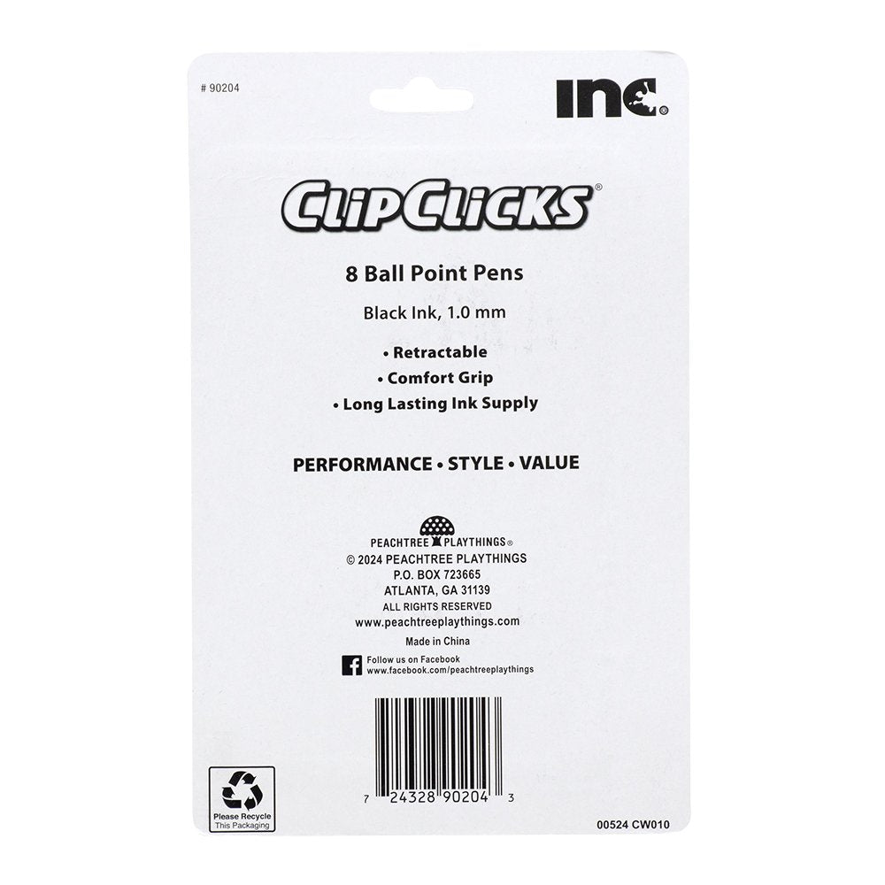 Inc Clip Clicks 1.0mm Retractable Ball Point Pens - Black Ink