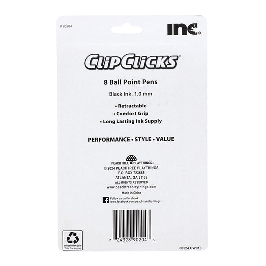 Inc Clip Clicks 1.0mm Retractable Ball Point Pens - Black Ink
