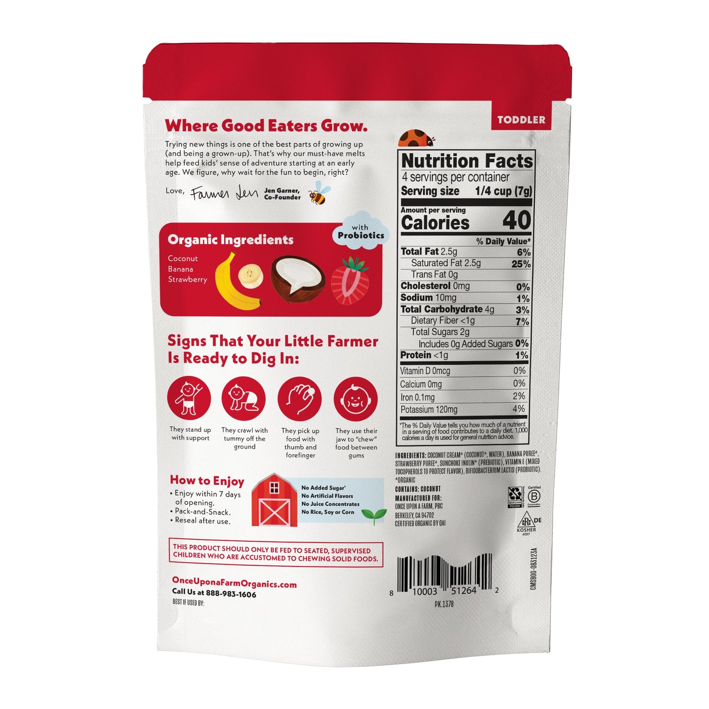 Once Upon a Farm Organic Dairy Free Coconut Melts - Strawberry Banana