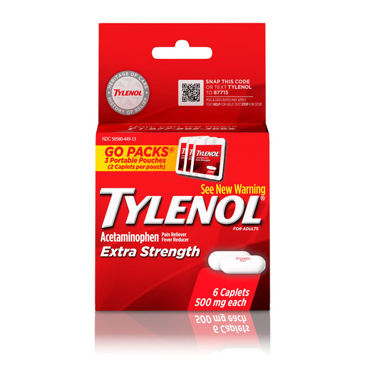 Tylenol Travel Size Extra Strength Pain Relief 500 mg Acetaminophen Caplets Go Packs