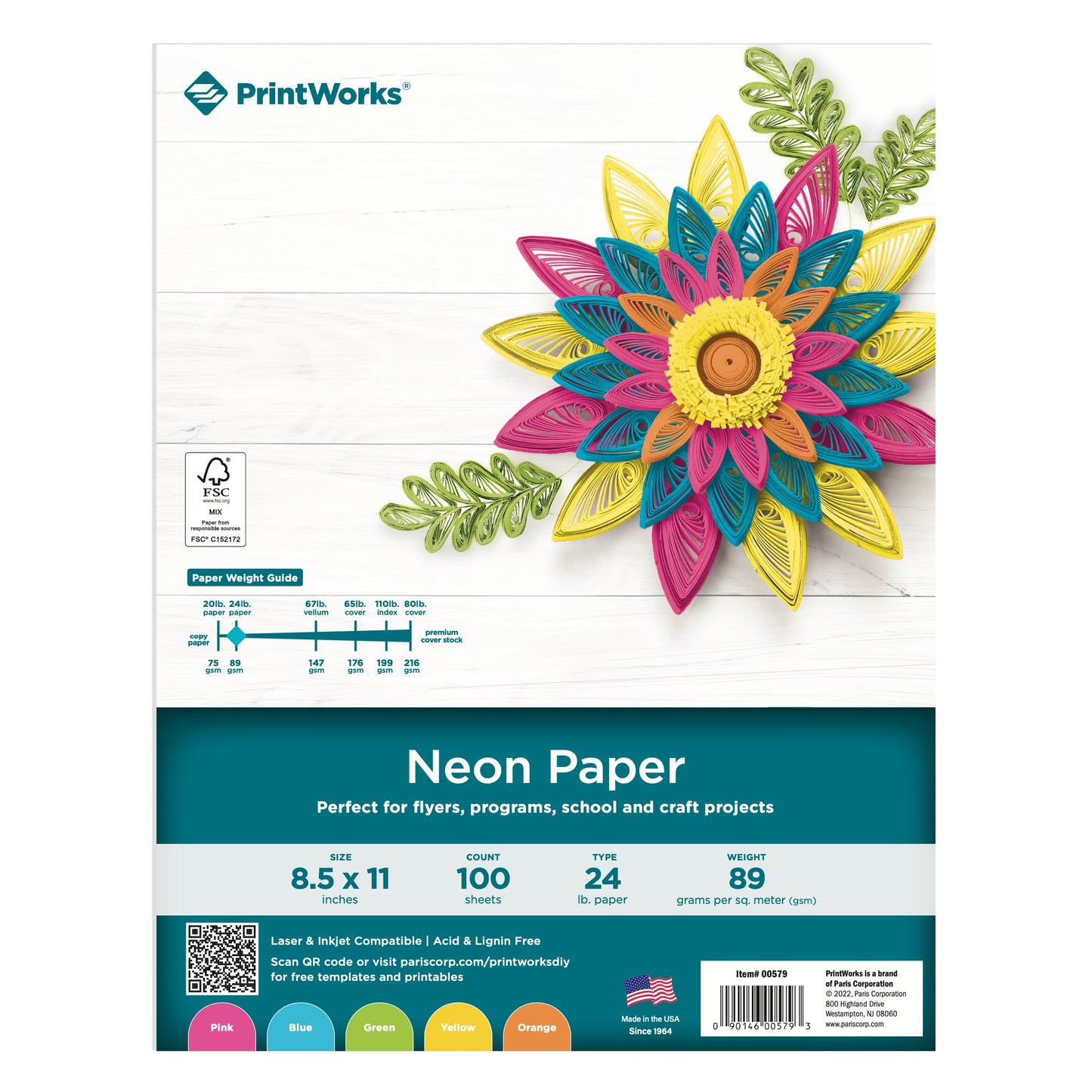 PrintWorks Neon Paper, 100 Ct