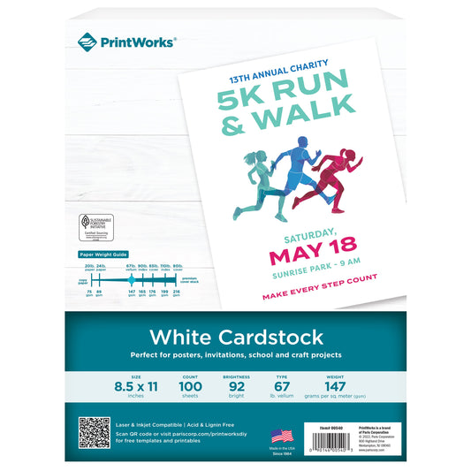 PrintWorks White Cardstock Paper, 100 Ct