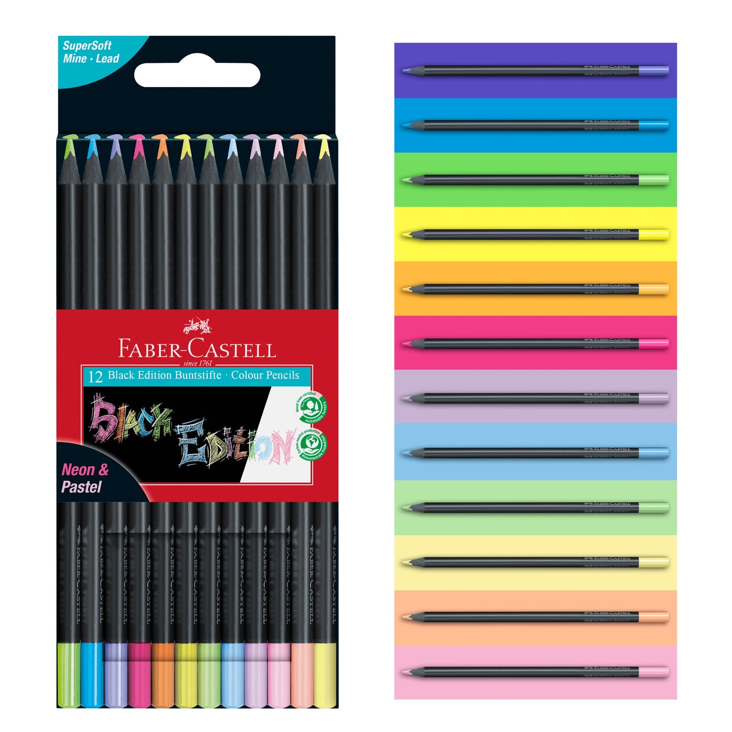 Faber-Castell Black Edition Color Pencils - Neon & Pastel