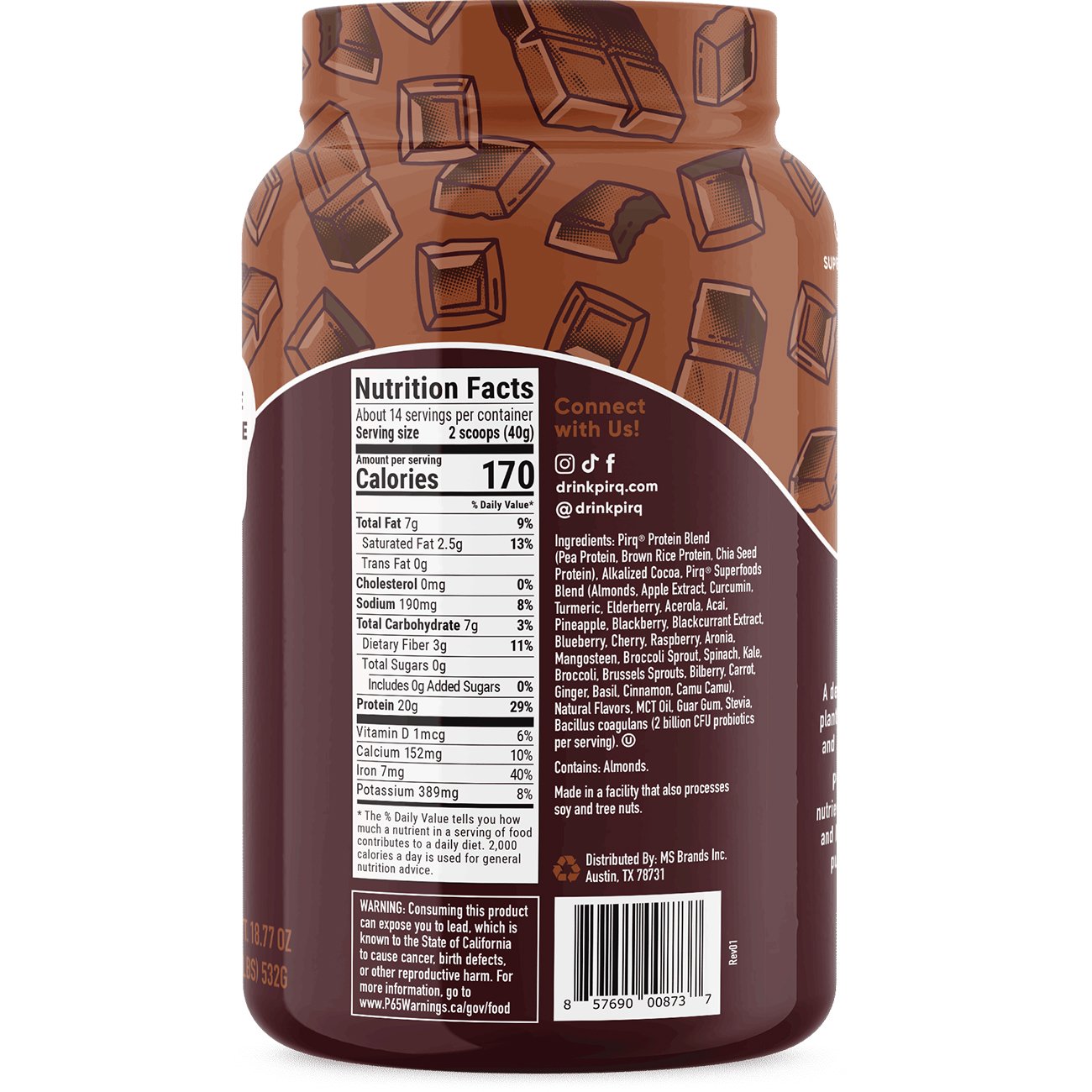 Pirq 20g Plant Protein Powder + Superfoods & Probiotics - Chocolate