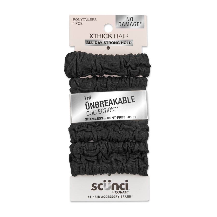 Scunci Scunci Unbreakable Extra Thick Hair 4 Pack Black Ponytailers