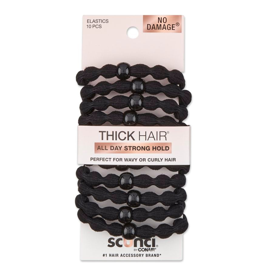 Scunci All Day Hold Bead Elastics Bands for Thick Hair- Black