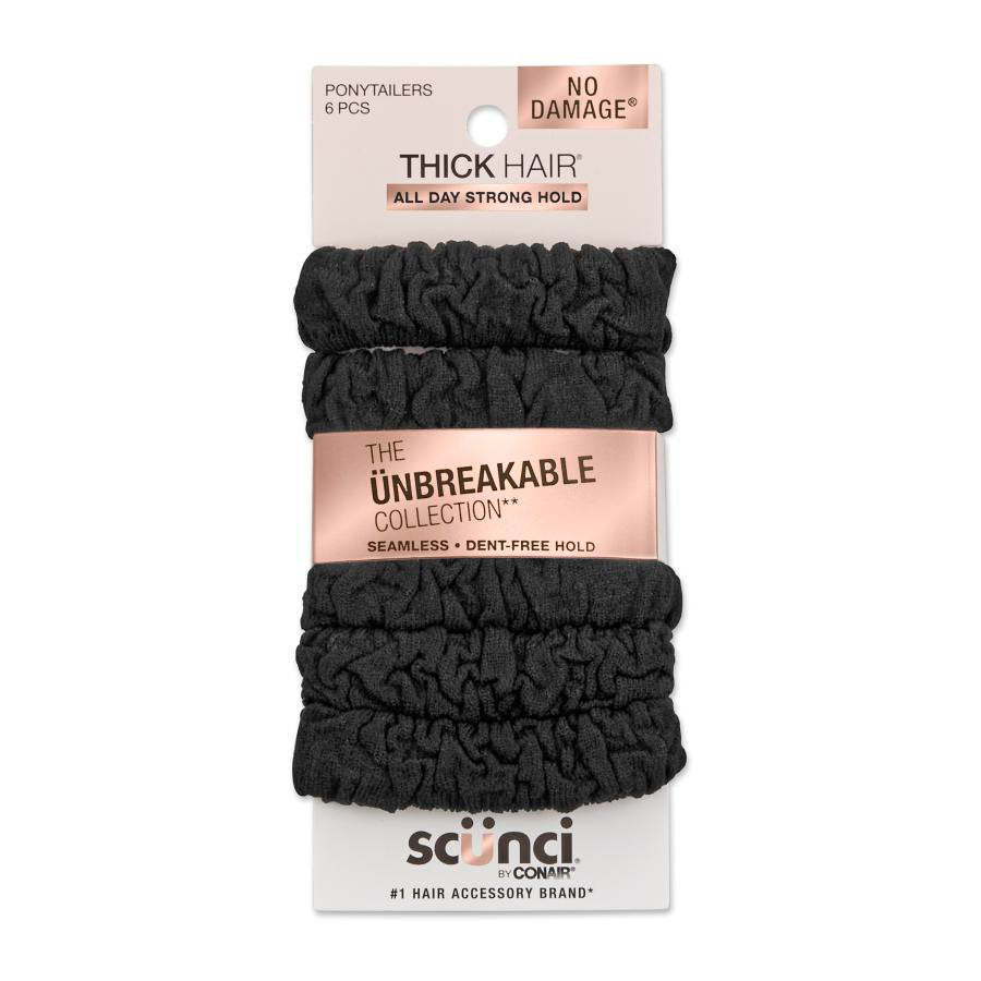 Scunci Unbreakable Thick Hair Black Ponytailers