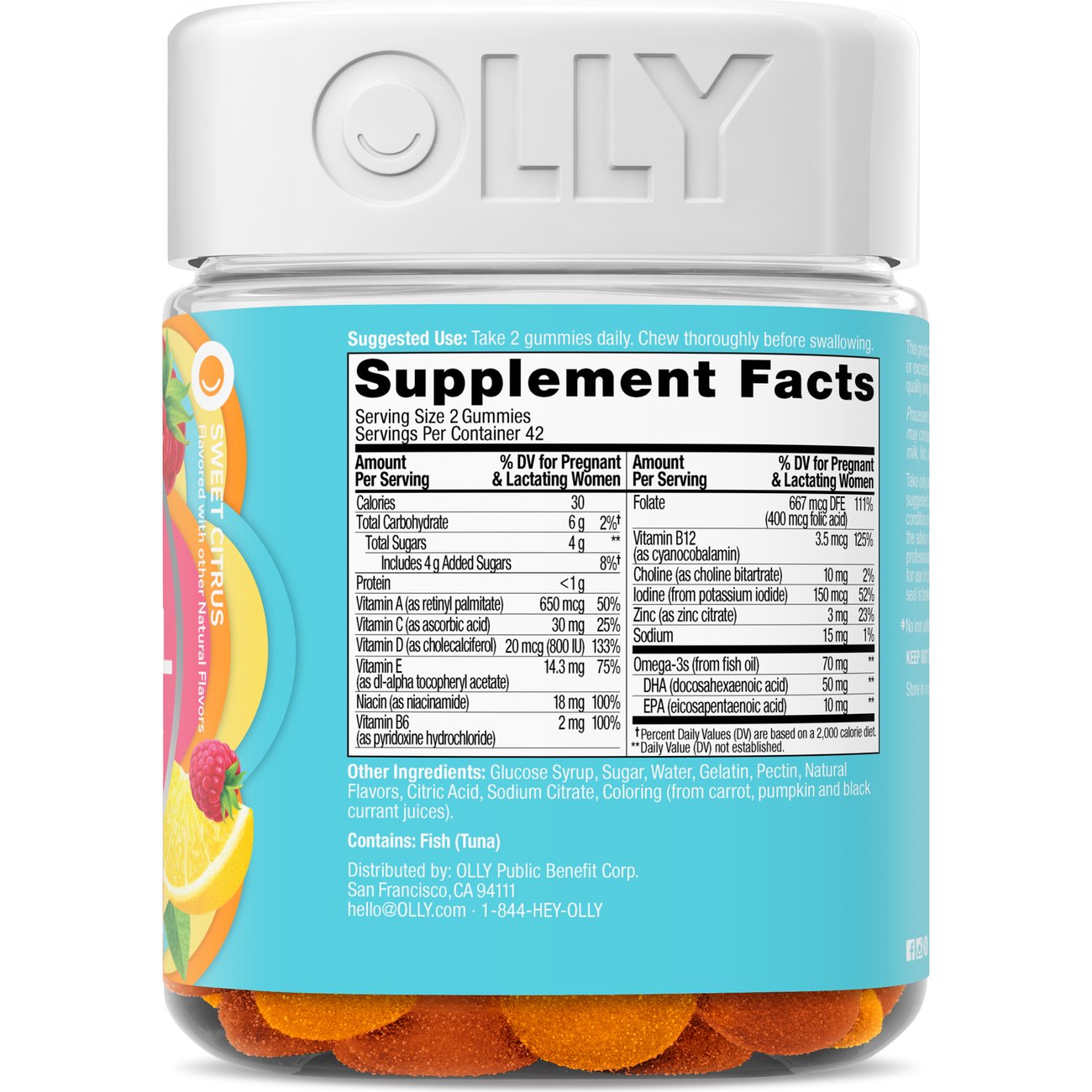 OLLY Prenatal Multivitamin Folic Acid, DHA, & Omega-3 Gummies - Sweet Citrus