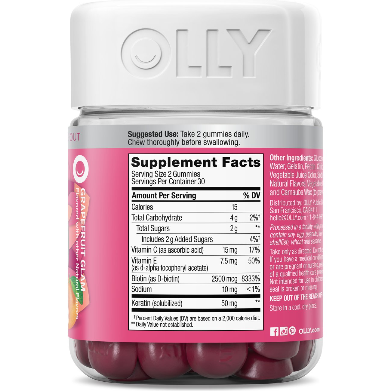 OLLY Undeniable Beauty Healthy Hair, Skin & Nails Biotin & 50 mg Keratin Gummies - Grapefruit