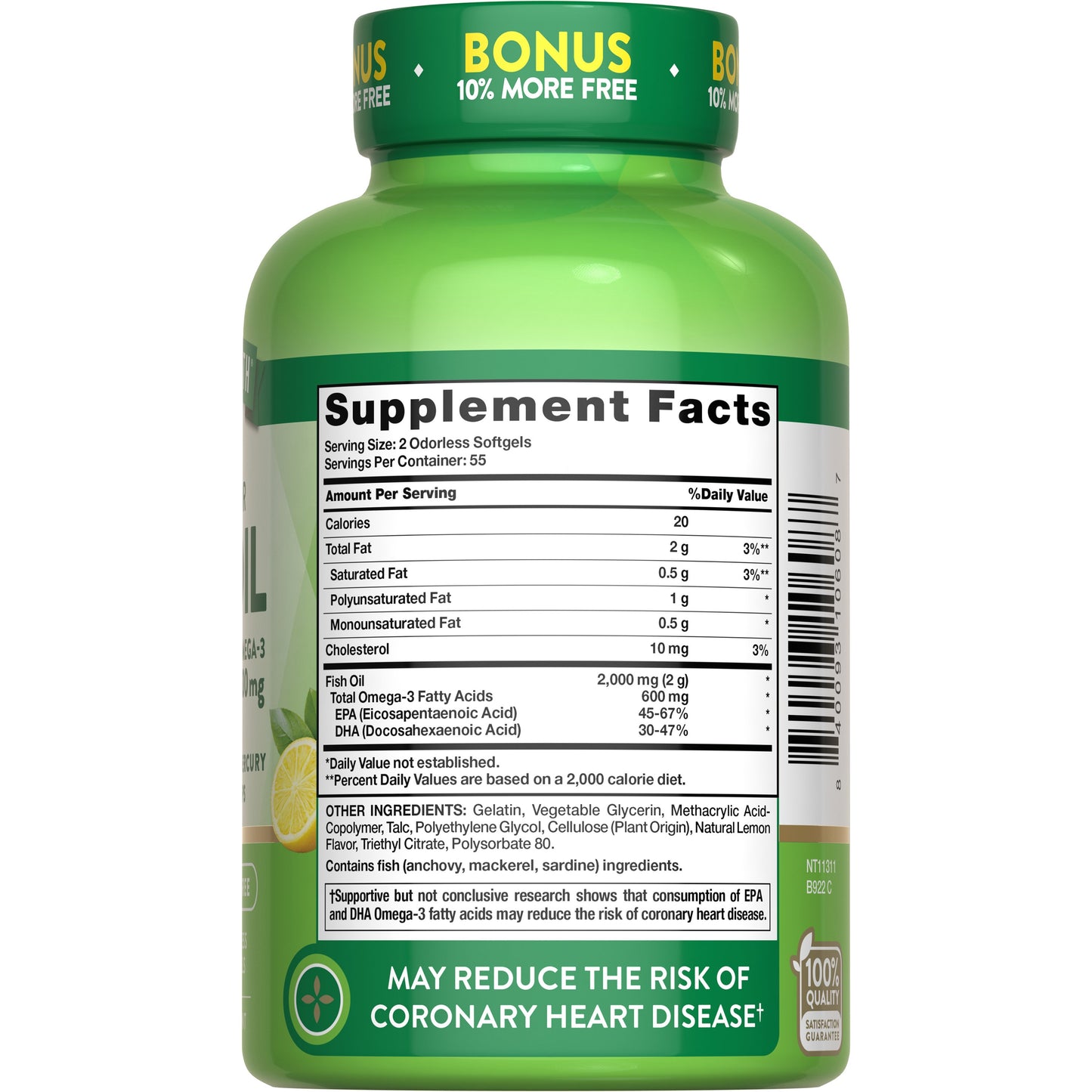 Nature's Truth Purified Fish Oil 2000 mg Odorless Softgels - Lemon Flavor
