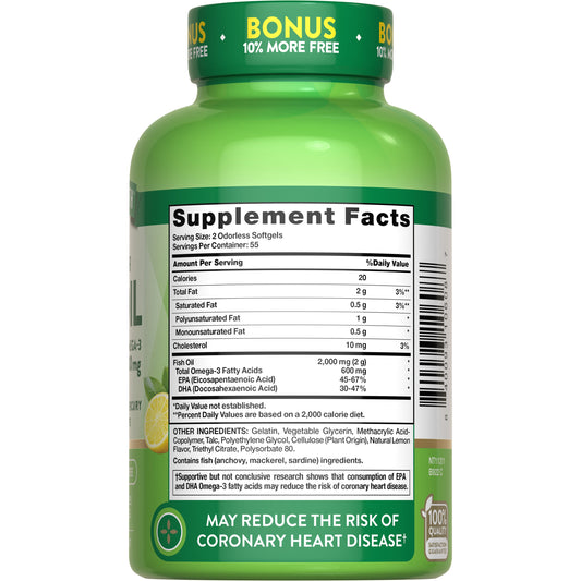 Nature's Truth Purified Fish Oil 2000 mg Odorless Softgels - Lemon Flavor