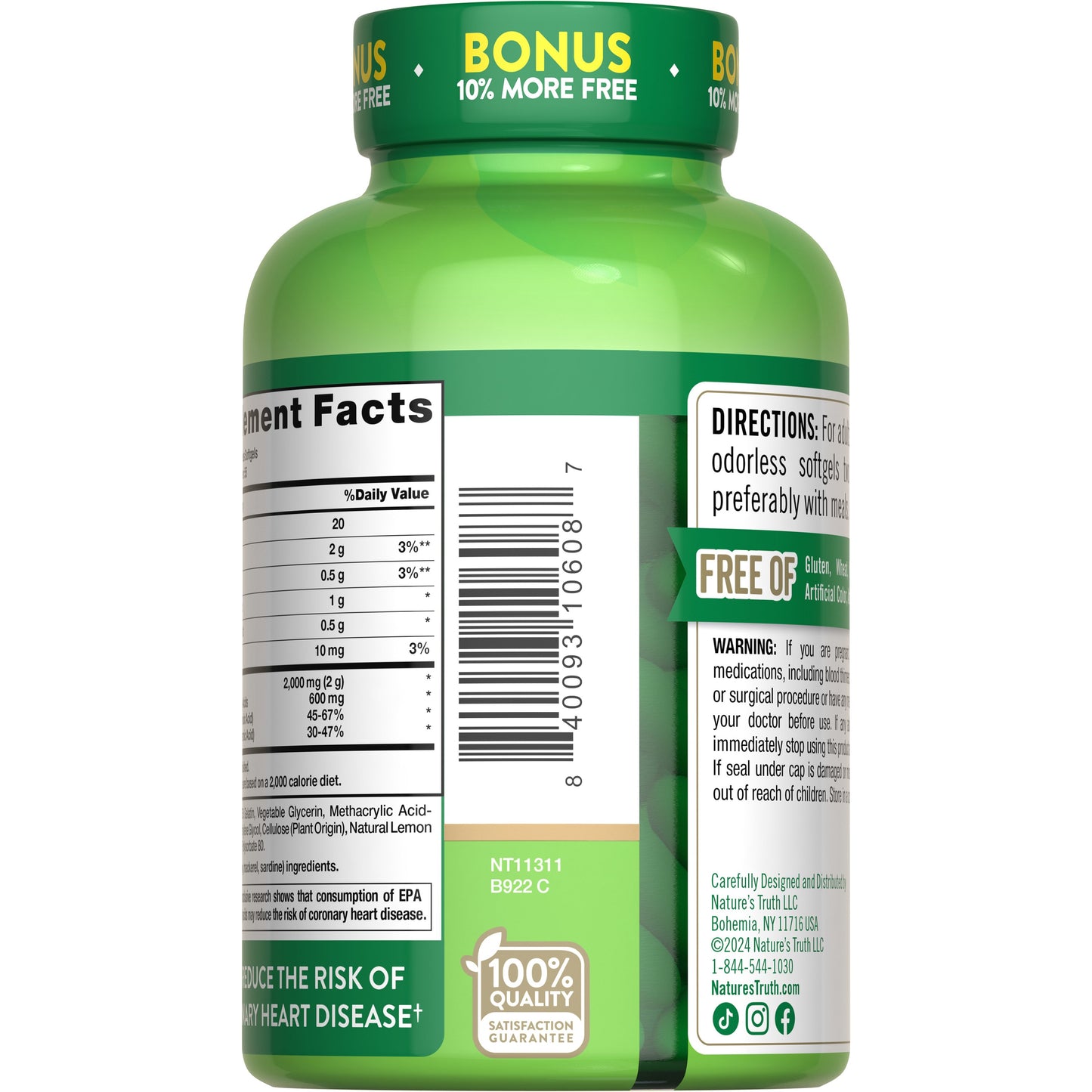 Nature's Truth Purified Fish Oil 2000 mg Odorless Softgels - Lemon Flavor