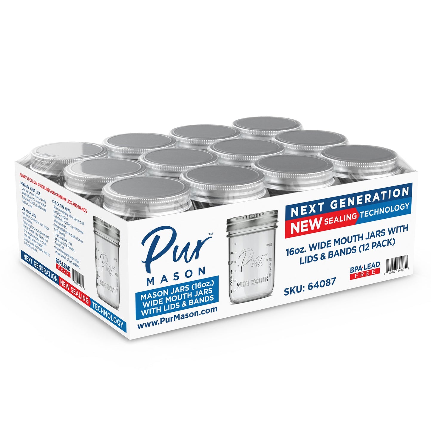 Pur Mason Wide Mouth Glass Jars, 12 Pk