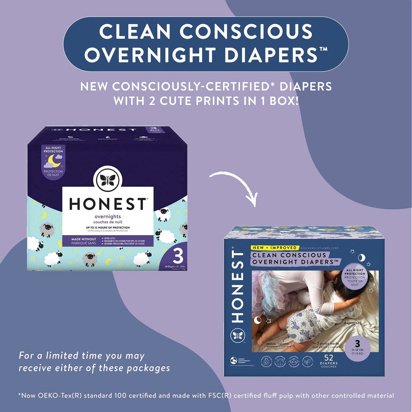The Honest Company Clean Conscious Diapers Overnight Club Box - Size 3, 2 Print Pack