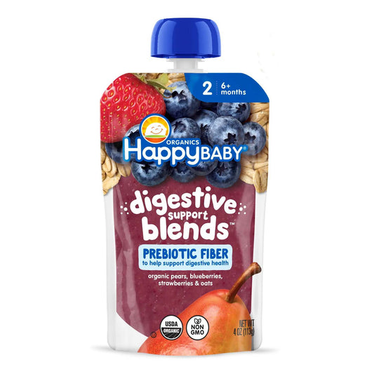 Happy Baby Organics Digestive Support Blends Pouch - Pear, Blueberry, Strawberry & Oat