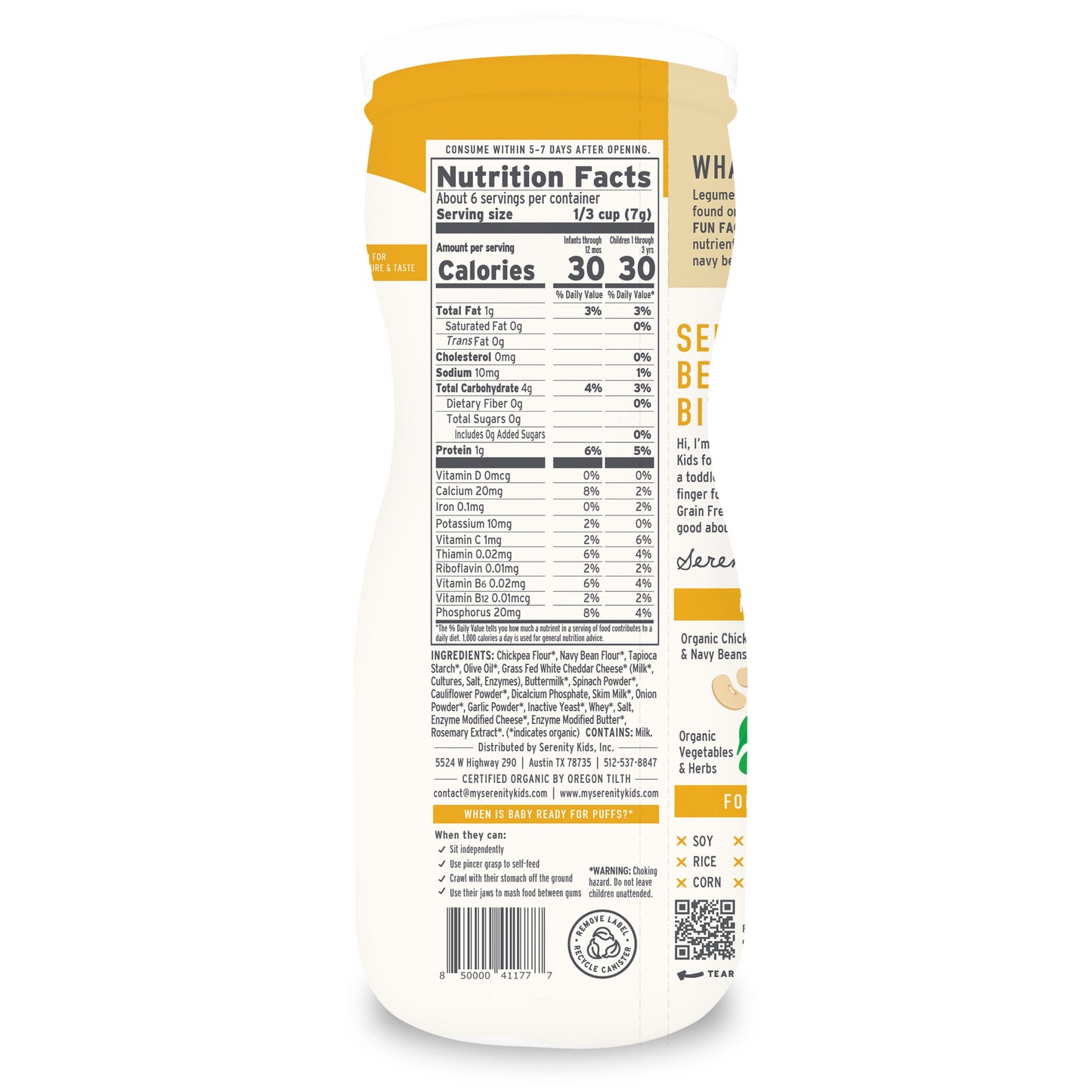 Serenity Kids Cheddar & Cauliflower Spinach Grain Free Puffs