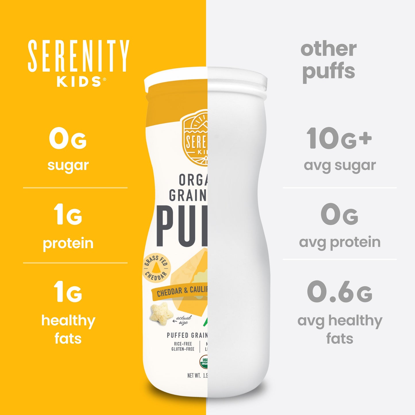 Serenity Kids Cheddar & Cauliflower Spinach Grain Free Puffs