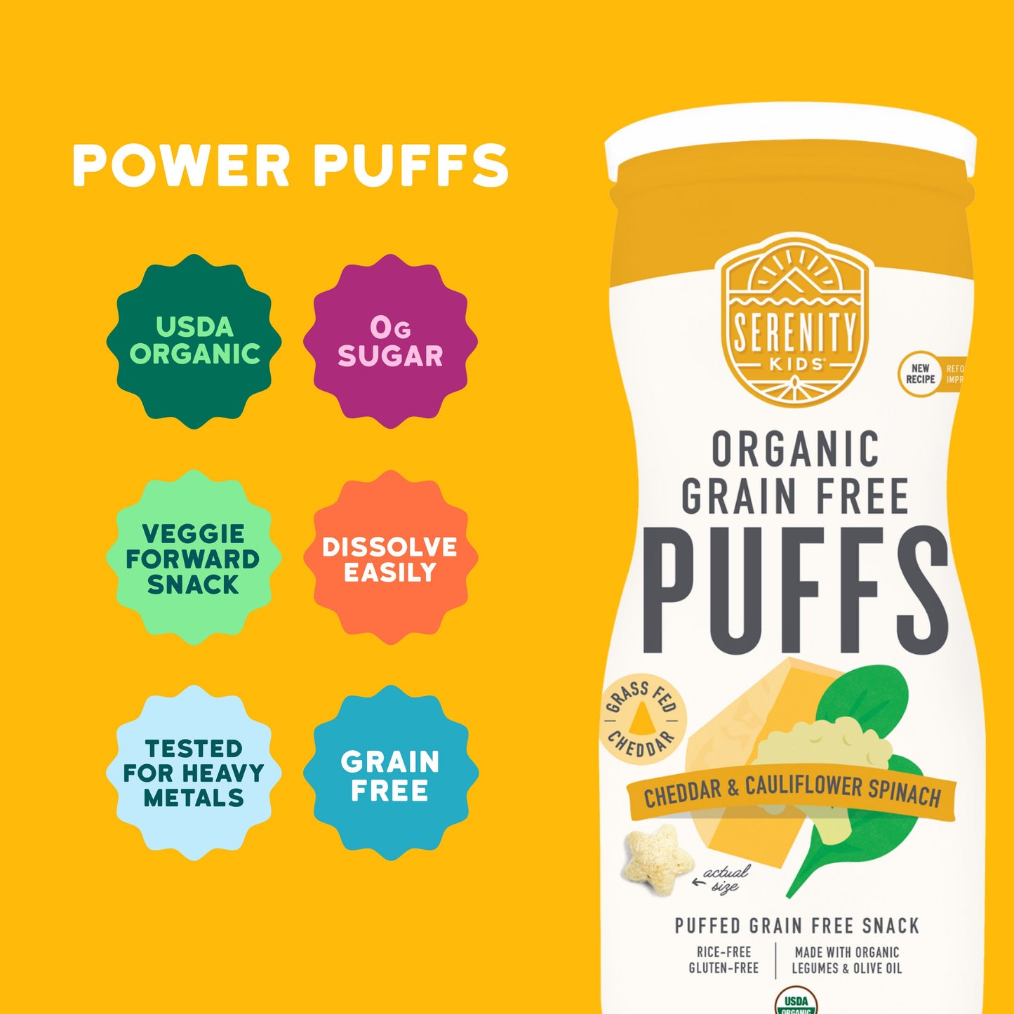 Serenity Kids Cheddar & Cauliflower Spinach Grain Free Puffs