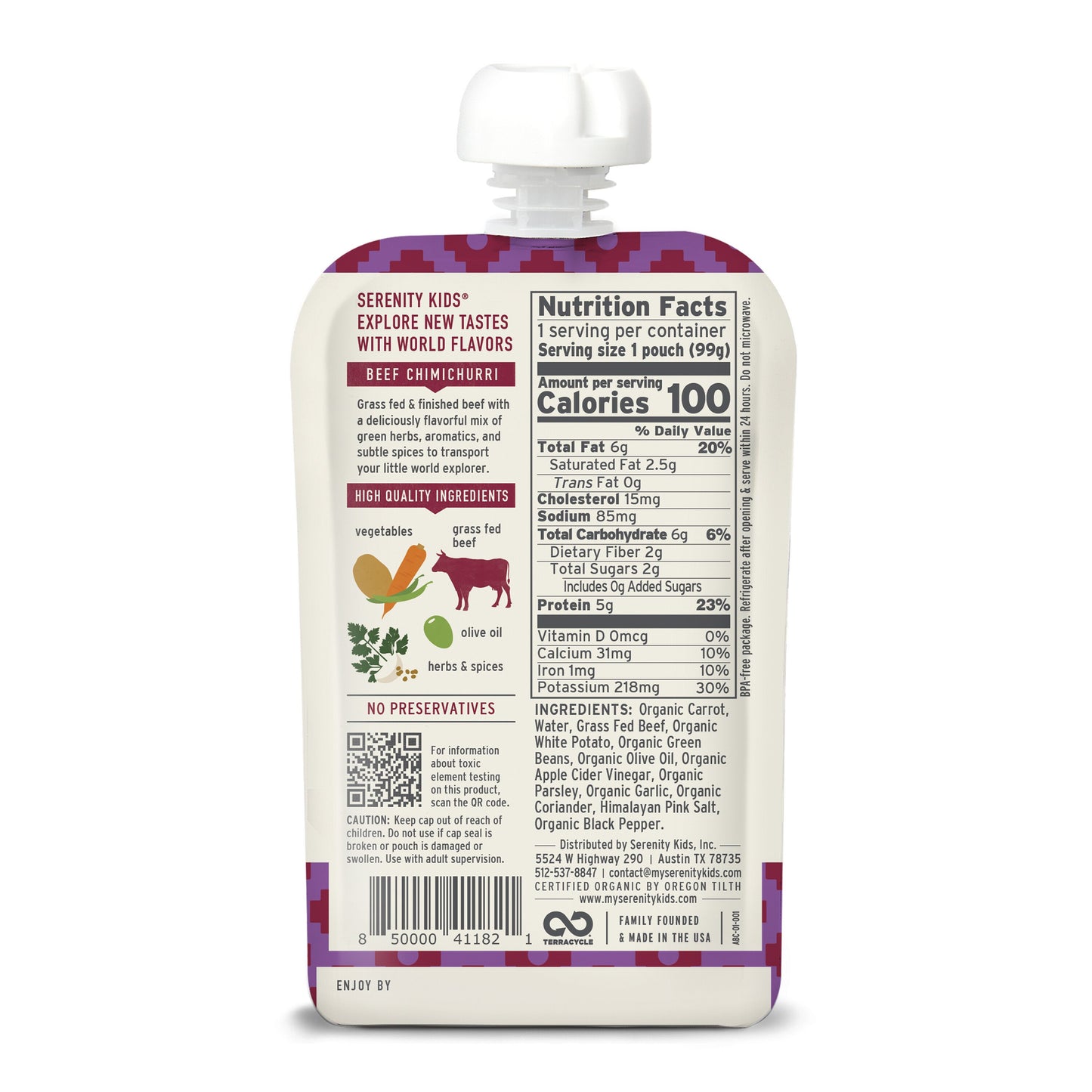 Serenity Kids Baby Food Pouch - Grass Fed Beef Chimichurri