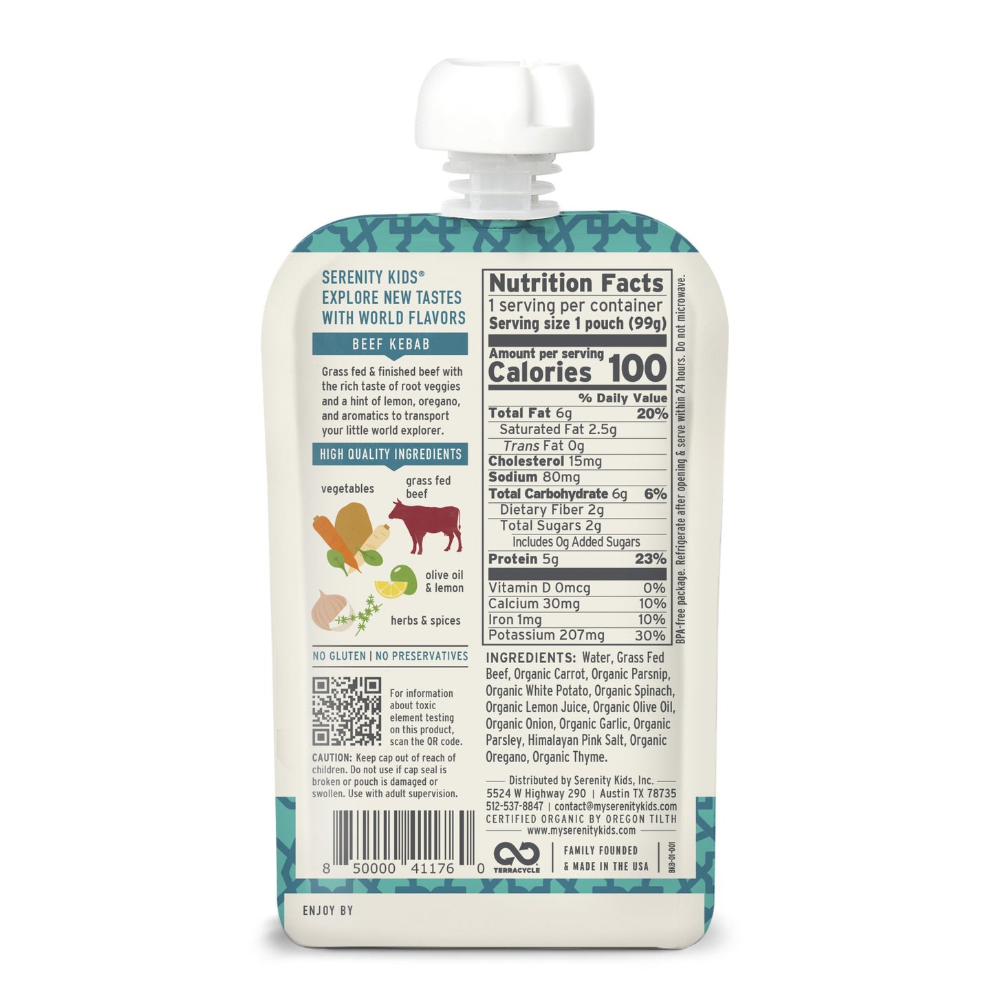 Serenity Kids Baby Food Pouch - Grass Fed Beef Kebab