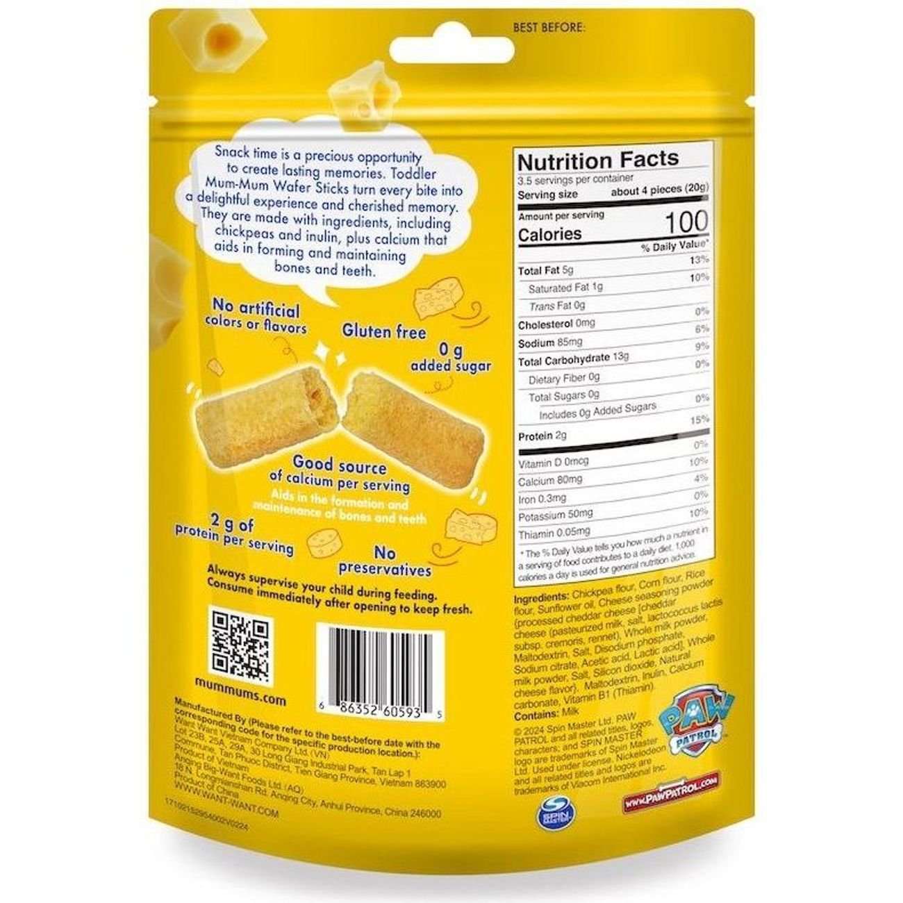Toddler Mum-mum Paw Patrol Wafer Sticks - White Cheddar Cheese
