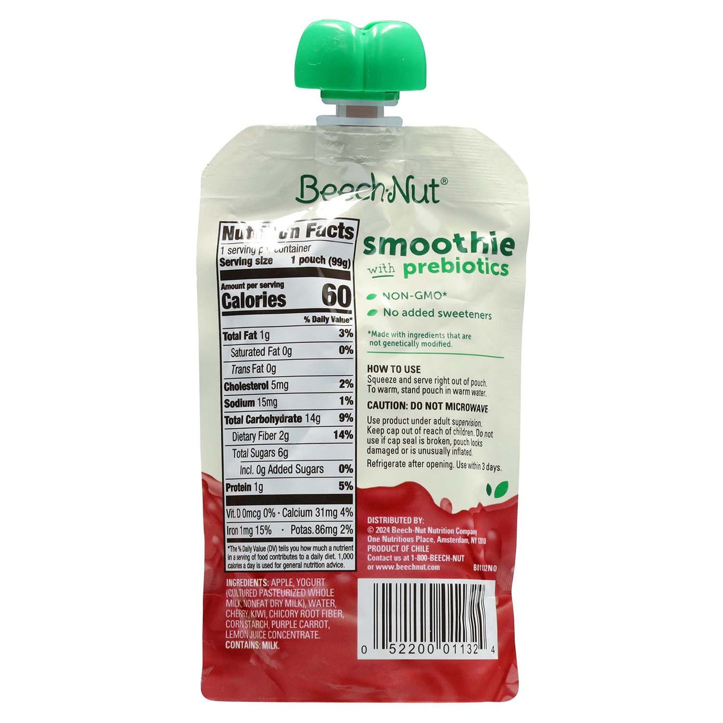 Beech-Nut Smoothie + Prebiotics Pouches - Apple, Cherry, Kiwi Carrot & Yogurt