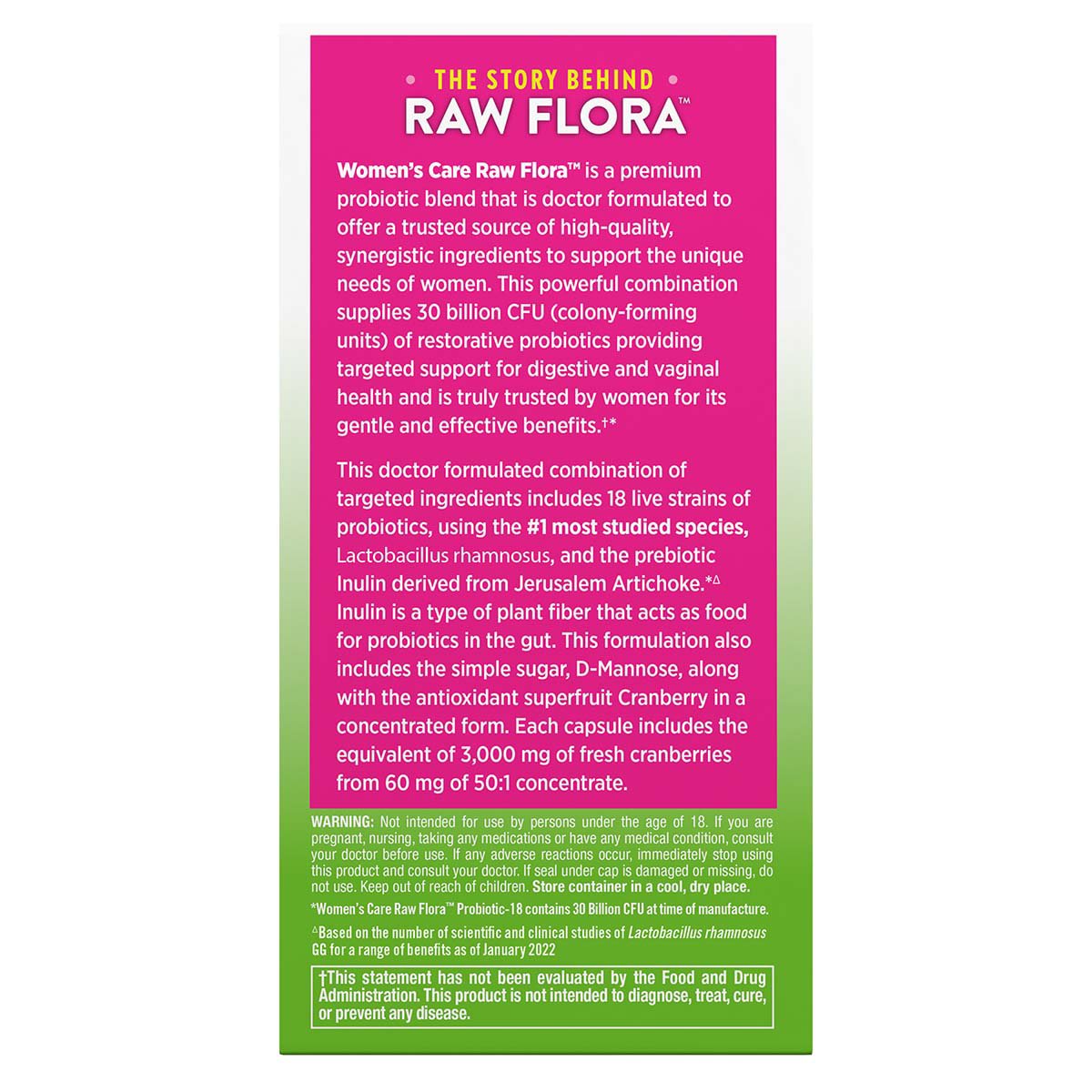 Nature's Truth Women's Care Raw Flora Probiotic-18 Vegan Capsules