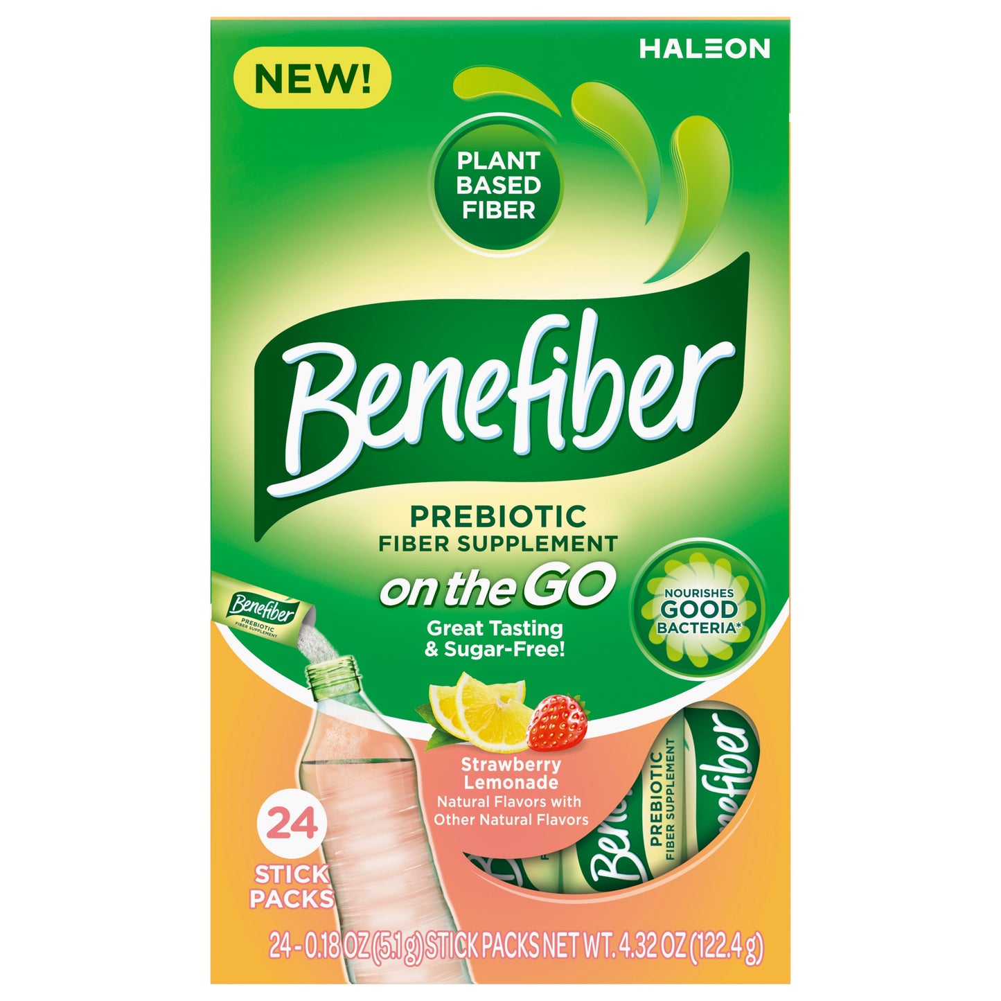 Benefiber Prebiotic Fiber Supplement, Strawberry Lemonade, On the Go Stick Packs