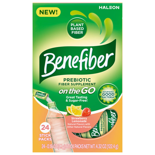Benefiber Prebiotic Fiber Supplement, Strawberry Lemonade, On the Go Stick Packs