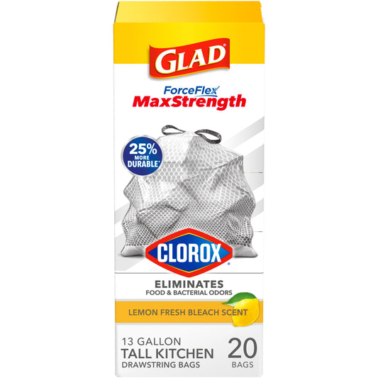 Glad ForceFlex MaxStrength With Clorox Kitchen Trash Bags, 13 Gallon