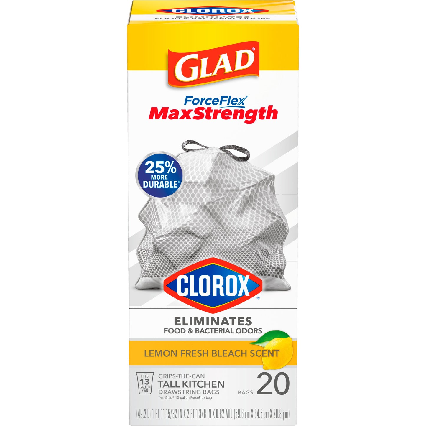 Glad ForceFlex MaxStrength With Clorox Kitchen Trash Bags, 13 Gallon