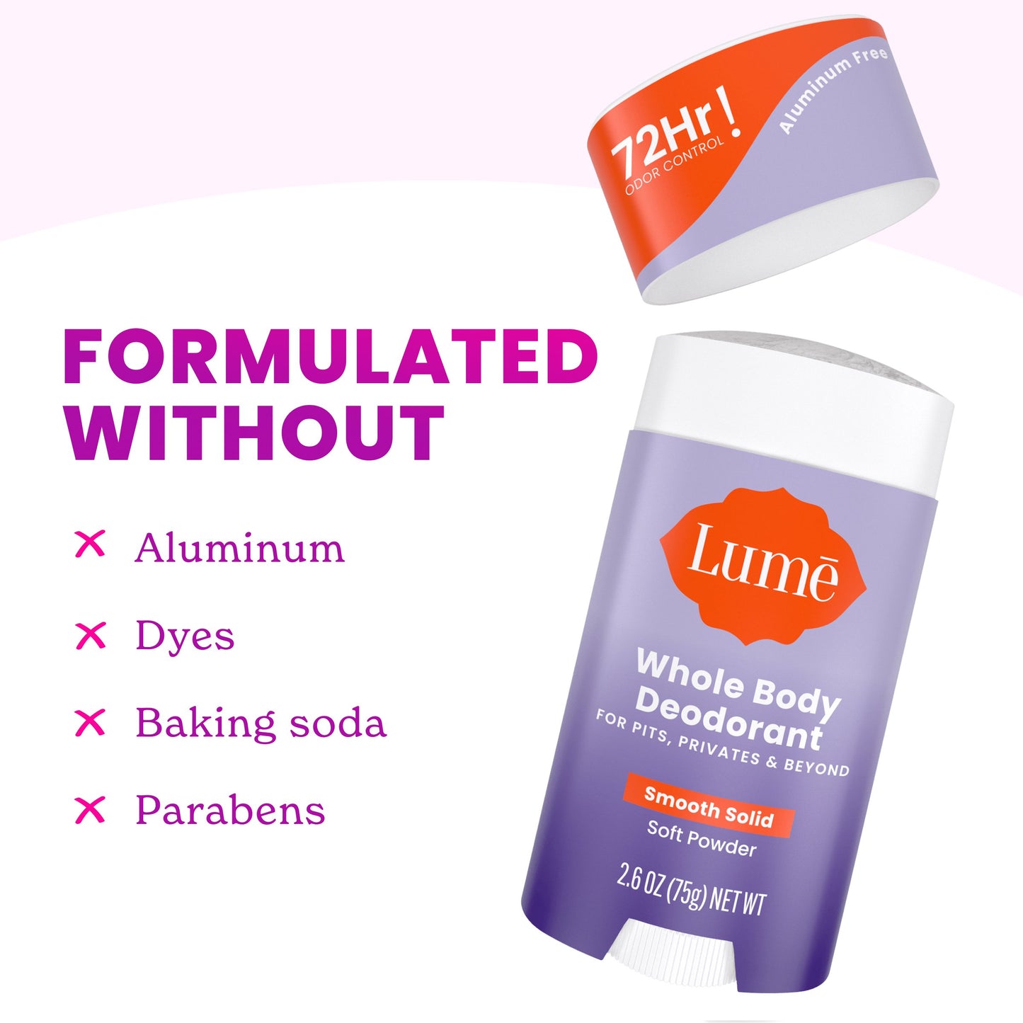 Lume Whole Body Women's Deodorant - Smooth Solid Stick - Aluminum Free - Soft Powder Scent