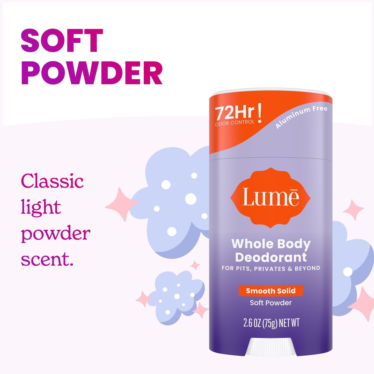 Lume Whole Body Women's Deodorant - Smooth Solid Stick - Aluminum Free - Soft Powder Scent