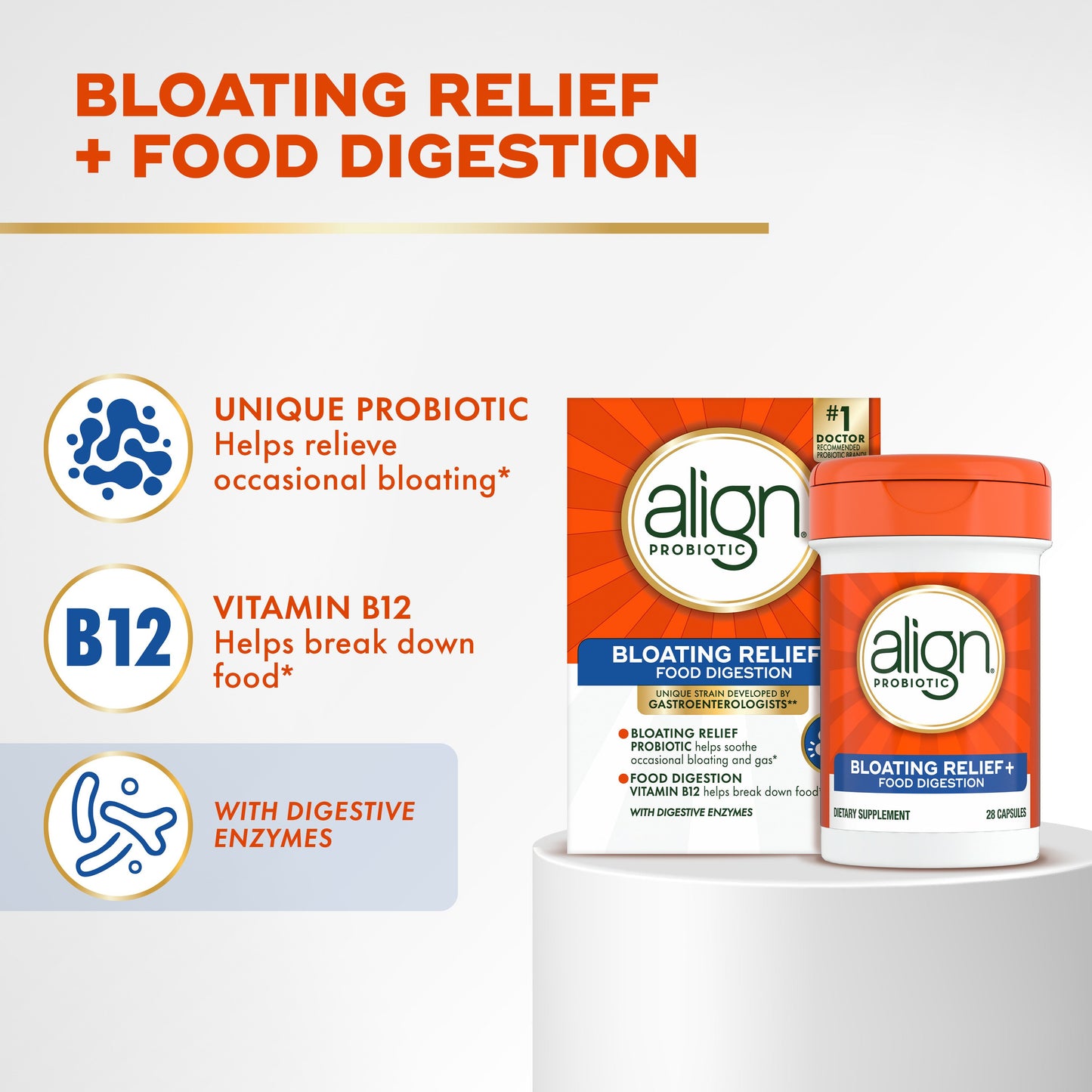 Align Probiotic Capsules, Bloating Relief + Food Digestion, Probiotics for Digestive Health & Metabolism
