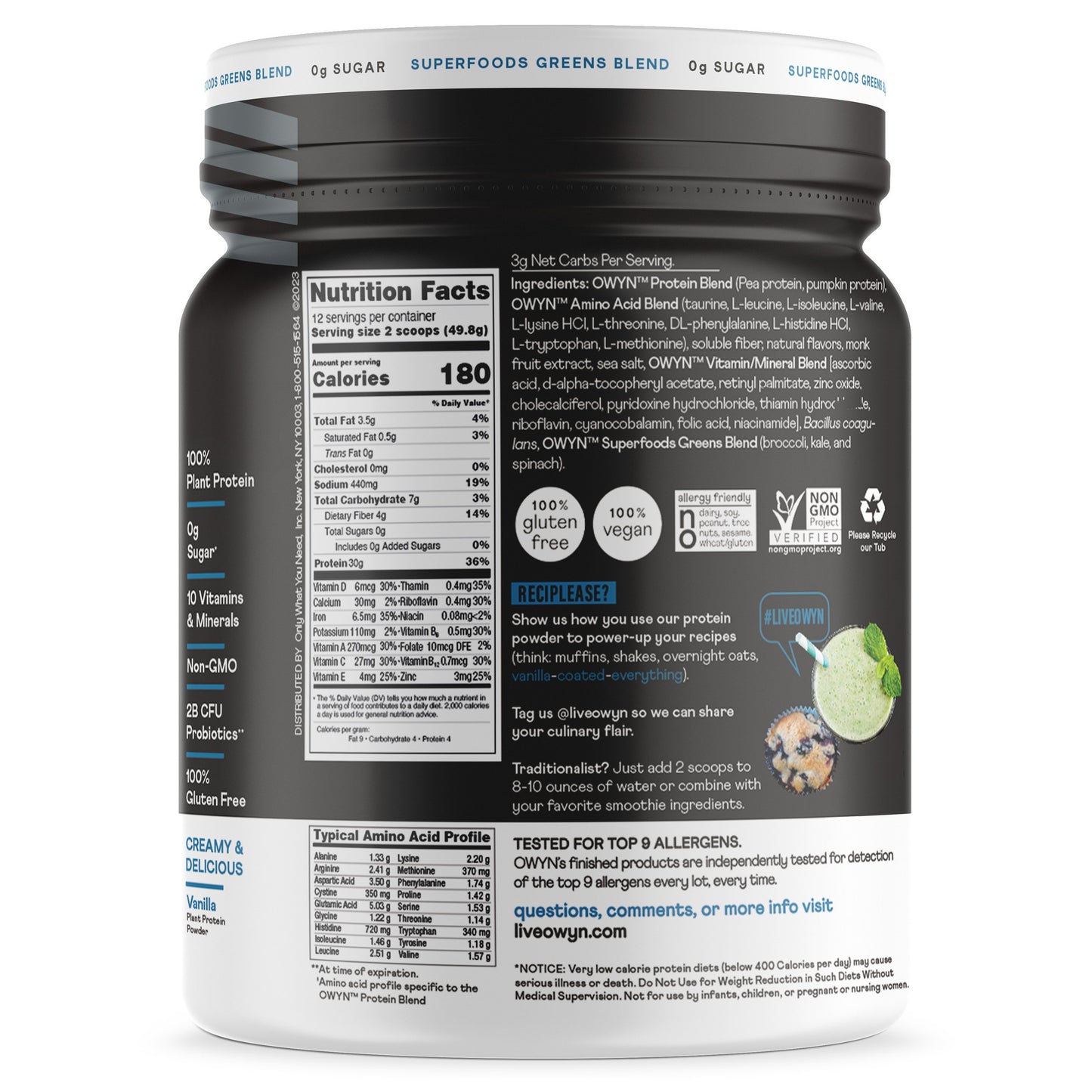 OWYN Pro Elite 30g Plant Protein Powder - Vanilla