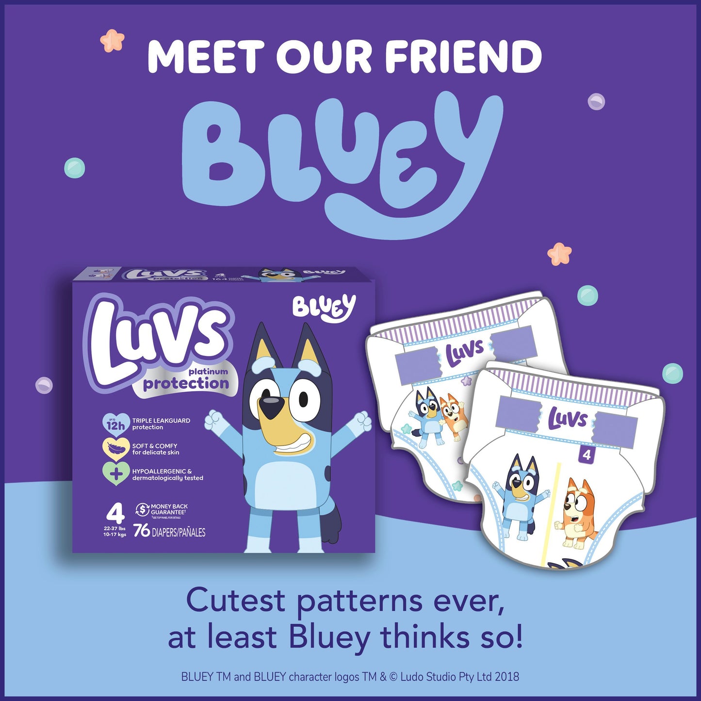 Luvs Bluey Platinum Protection Baby Diapers - Size 7