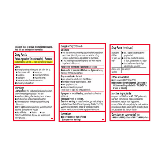 Tylenol Extra Strength Fever & Pain Reliever Easy To Swallow Caplets