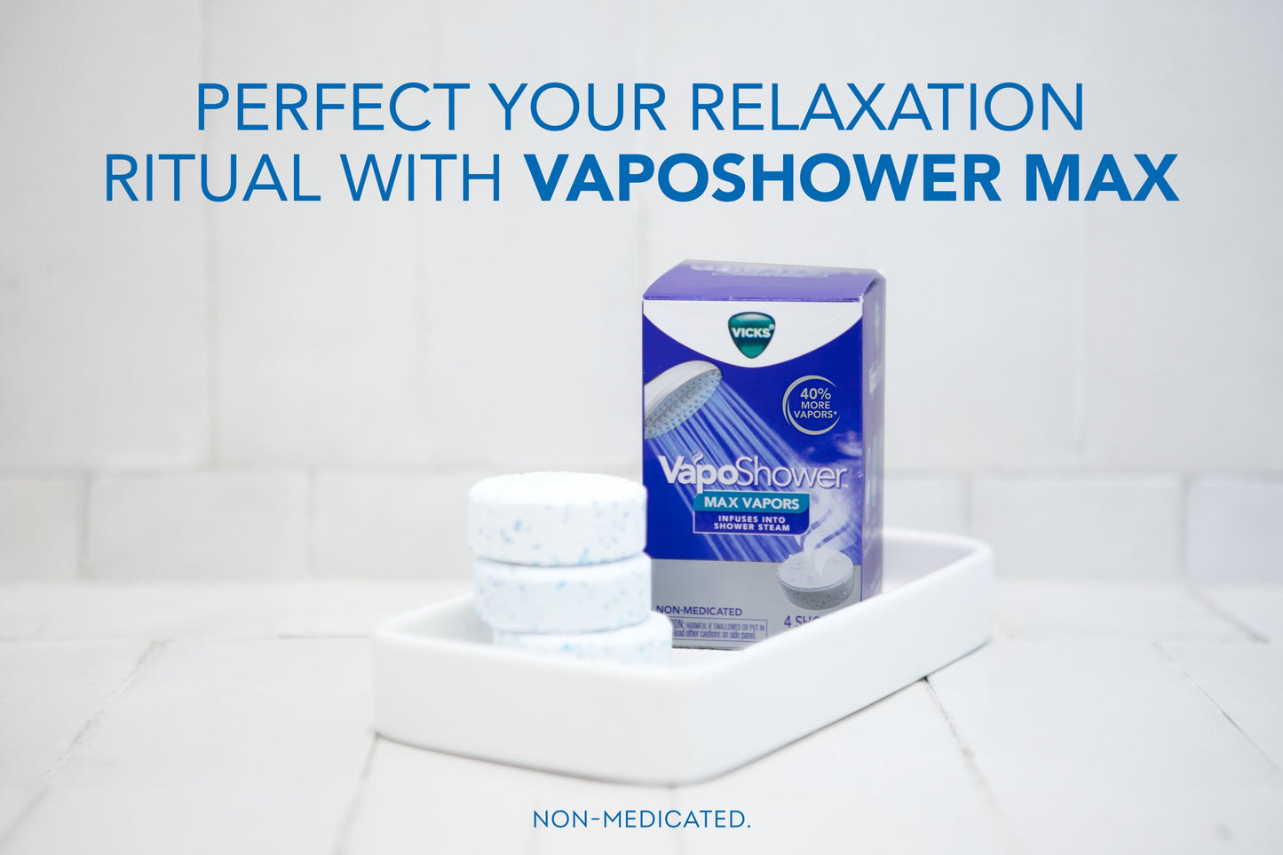 Vicks VapoShower Max Tablets, Non-Medicated Eucalyptus Shower Steamer Tablets, Menthol, Aromatherapy