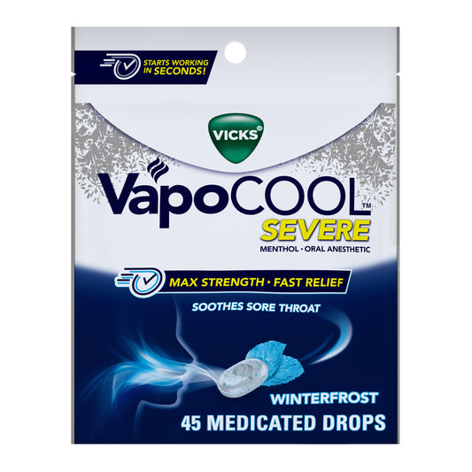Vicks VapoCOOL SEVERE Max Strength Menthol Sore Throat Lozenge, Winterfrost Flavor