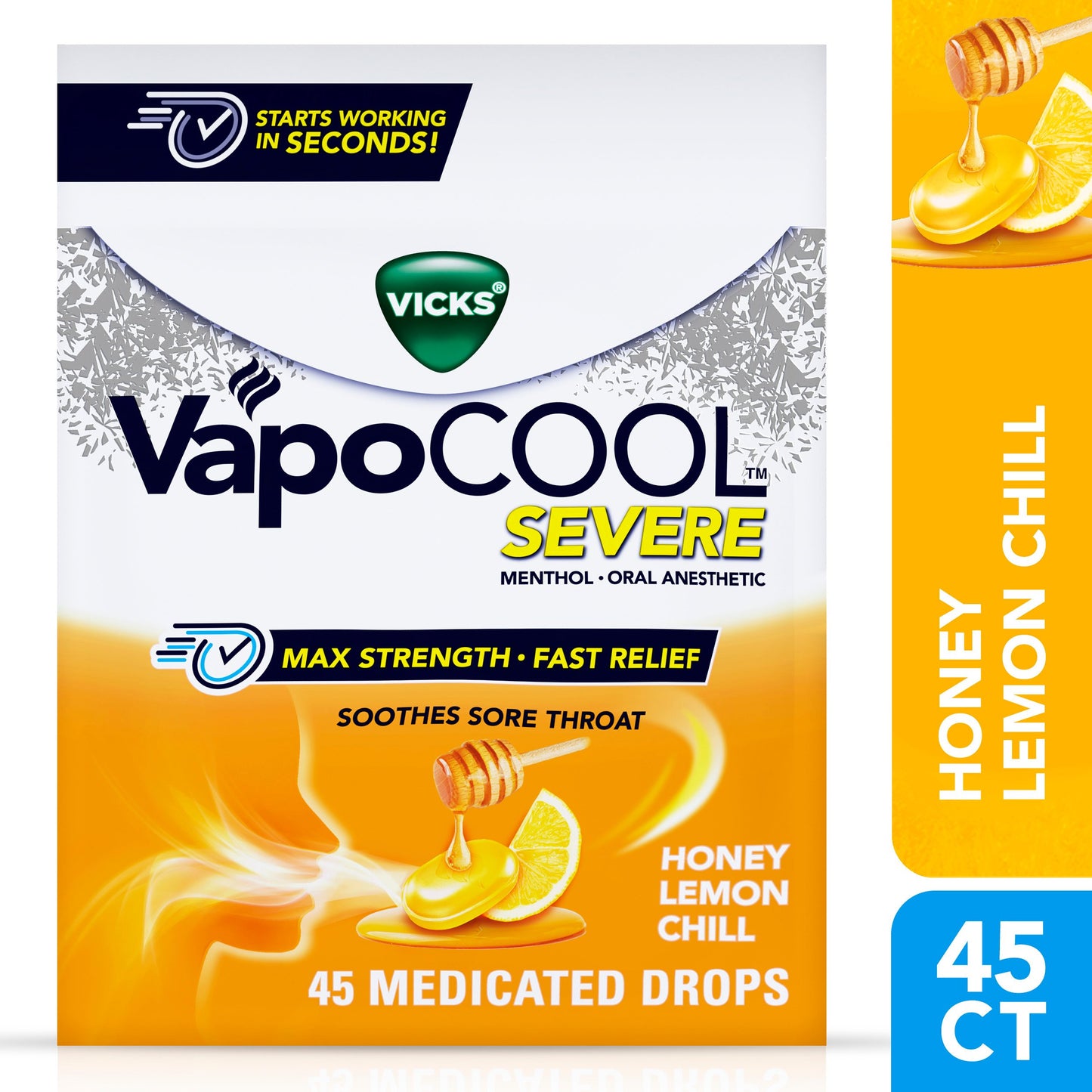 Vicks VapoCOOL SEVERE Max Strength Menthol Sore Throat Lozenge, Honey Lemon Flavor