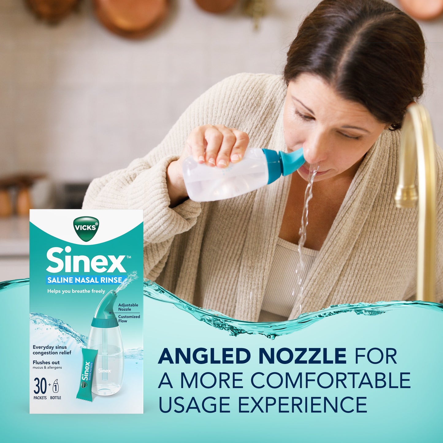 Vicks Sinex Saline Nasal Rinse Starter Kit, Fast & Effective Relief for Everyday Congestion from Sinus & Allergy