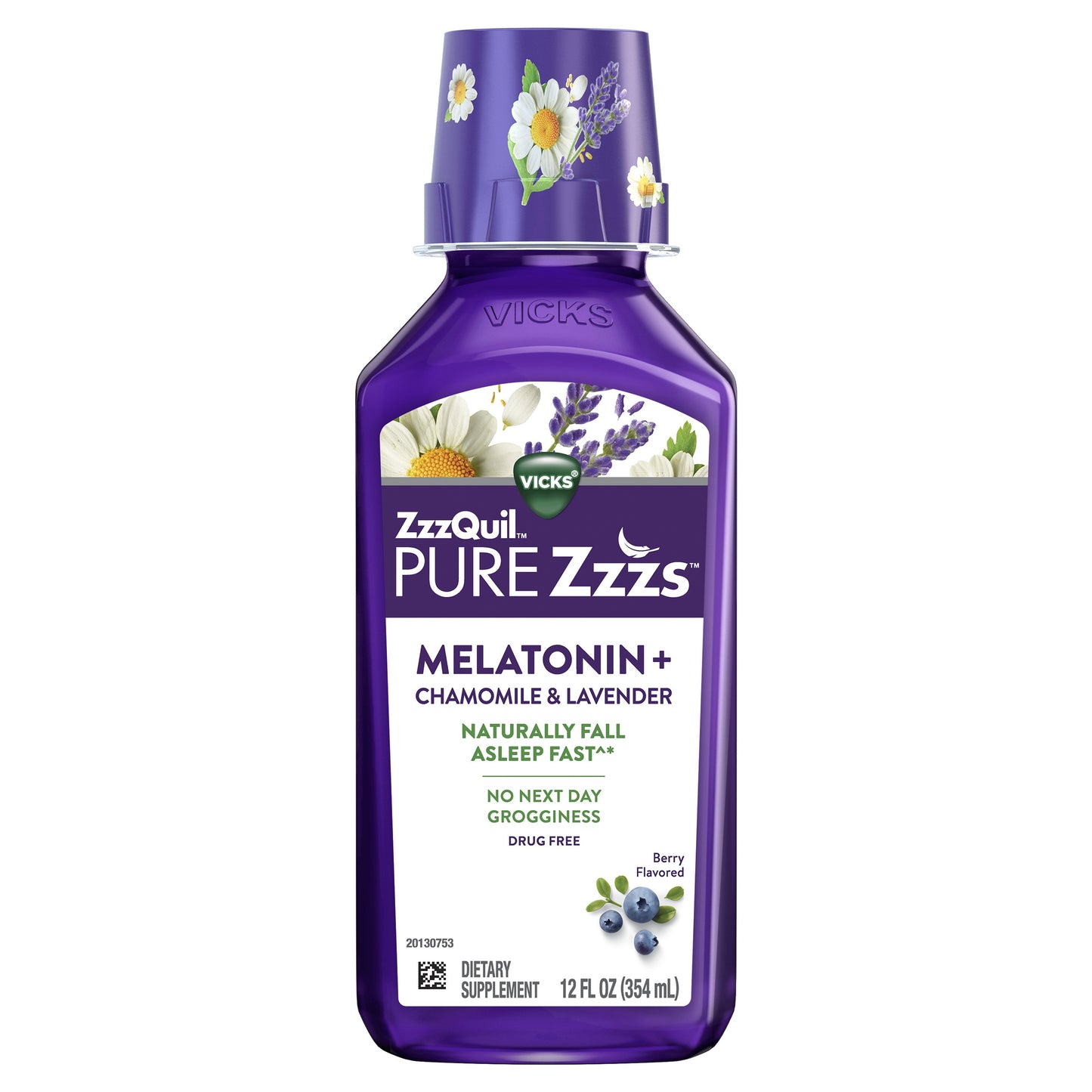 Vicks ZzzQuil Pure Zzzs Melatonin Liquid, Sleep Aid with Chamomile & Lavender, Berry Flavor