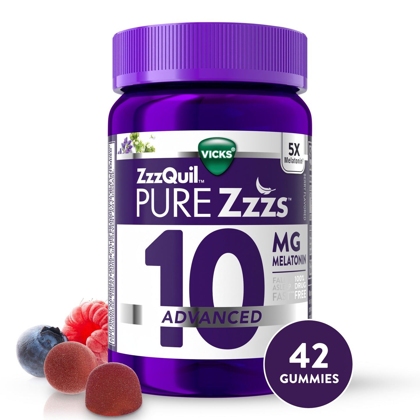Vicks ZzzQuil Pure Zzzs Advanced Melatonin Gummies, Sleep Aid with Chamomile & Lavender, Berry Flavor